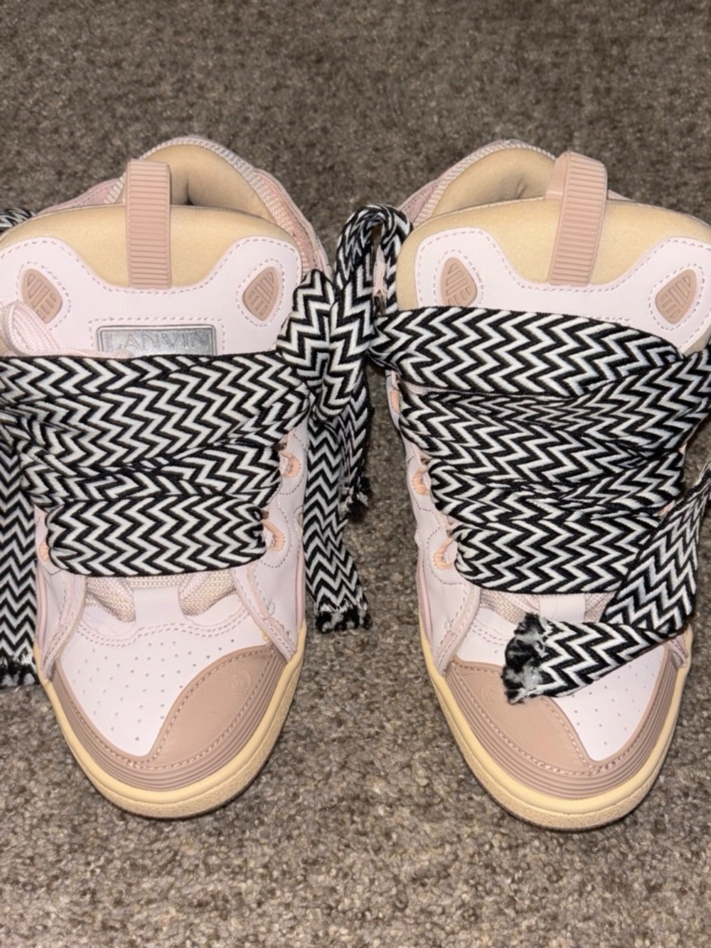Lanvin Kids Pink and Beige Sneakers with Black-and-White Chevron Laces